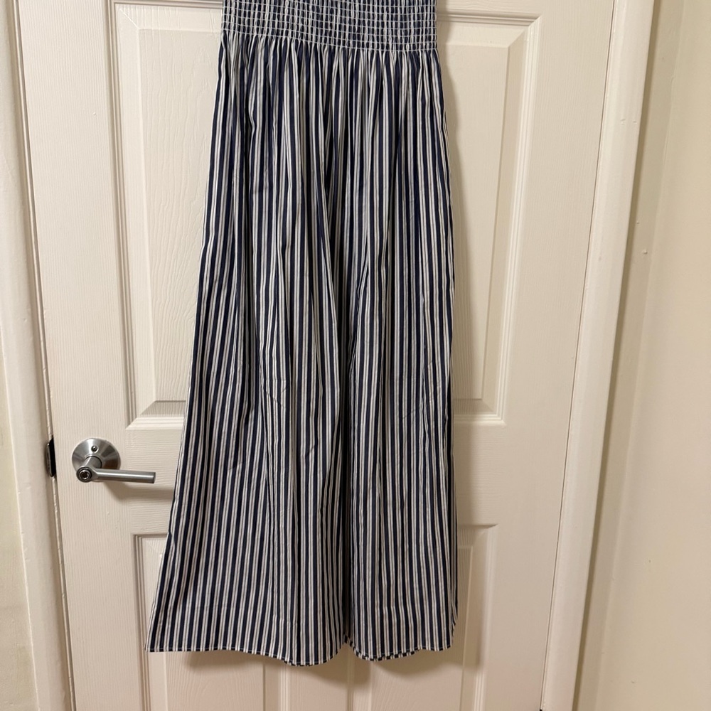 Hill House Home XS Cosima Smocked Navy Striped Midi Dress - Picture 4 of 7